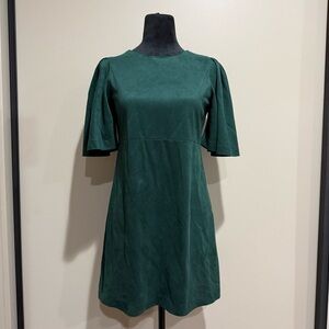 Zara Trafaluc Faux Suede/Velvet Mini Holiday Party Dress in Dark Green
